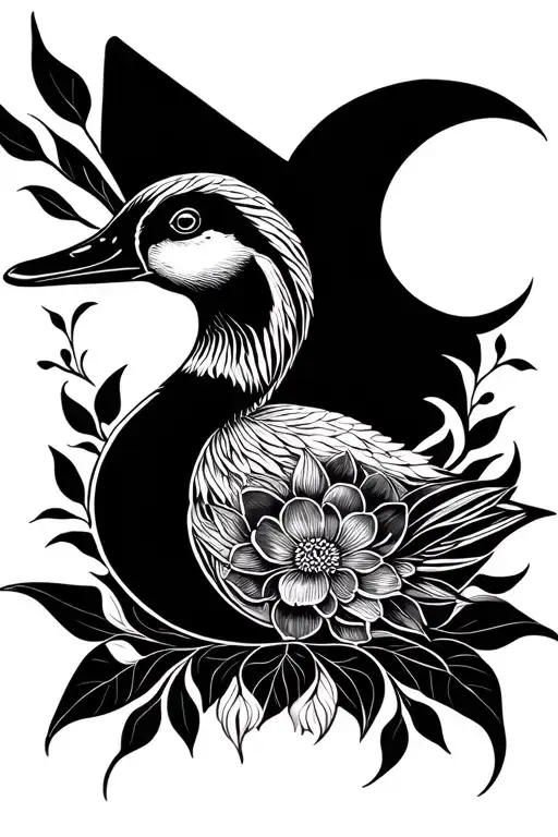 Duck Floral Mandala Incorporating The Moon Linework