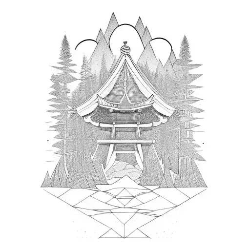 Torii Into Forest And Montain Background