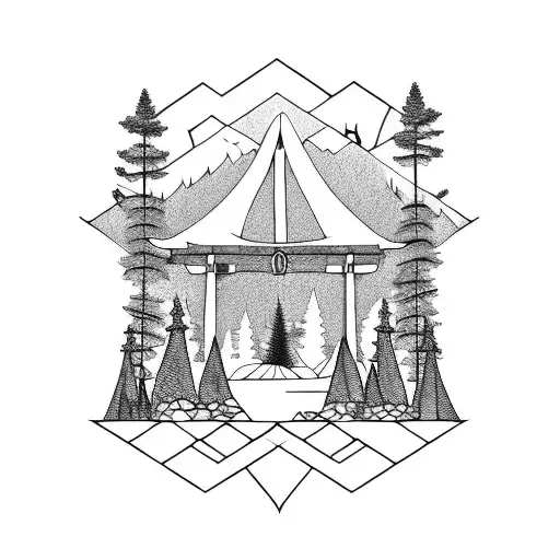 Torii Into Forest And Montain Background