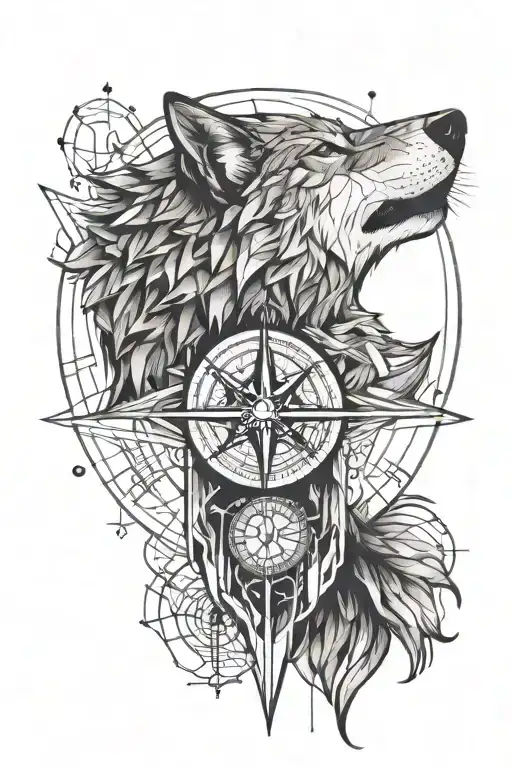 Wolf Howling Moon And Compass