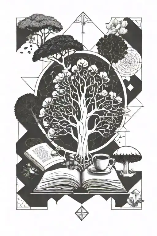 Tree Of Life Mushroom Geometric Plants Books Coffee