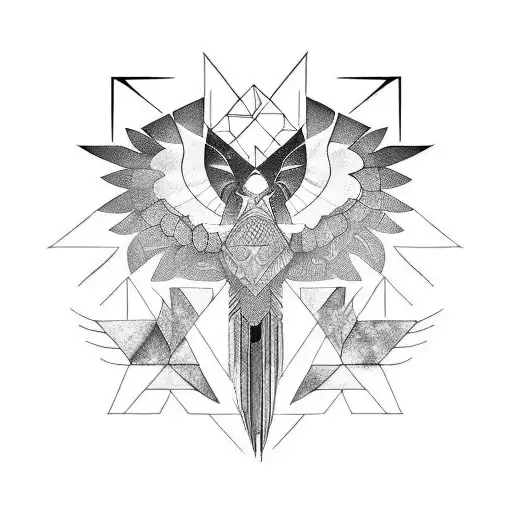 Black And Grey Water Color Geometric Hawk