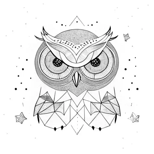 Owl At Night With Moon And Stars