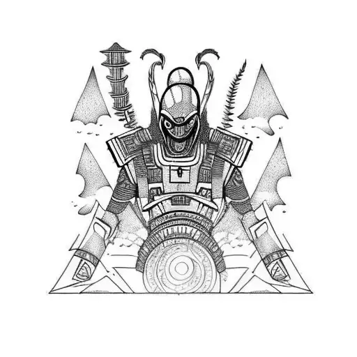 Alien Samurai In The Mountains With Fire