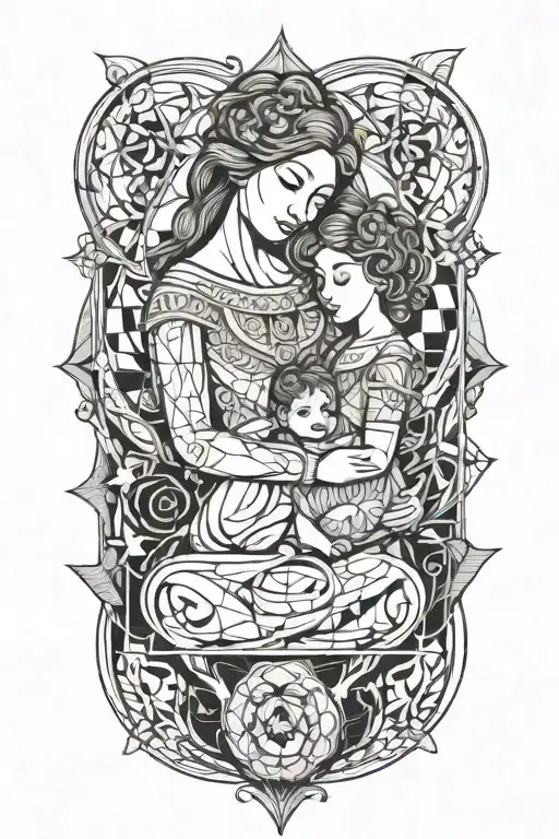 Mother With A Little Girl And Infant Baby Boy