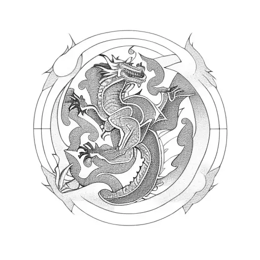 A Fierce Dragon Breathing Fire Surrounded By A Group Of Powerful And Confident Women