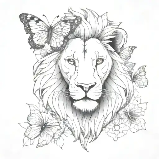 Lion Head And Butterfly