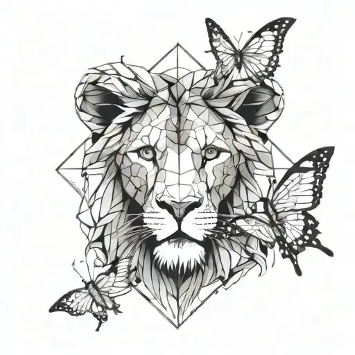 Lion Head And Butterfly