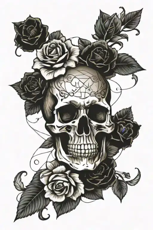 Skull And Roses Mayflowers Hibiscus
