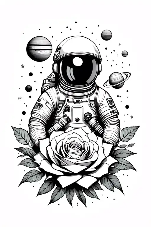 Astronaut And Rose And Planets