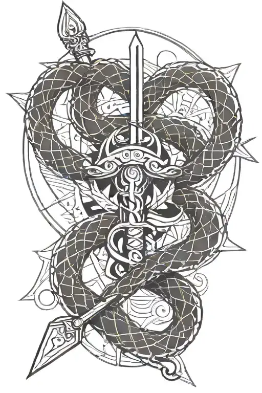 Snake Wrapped Around Sword With Sun