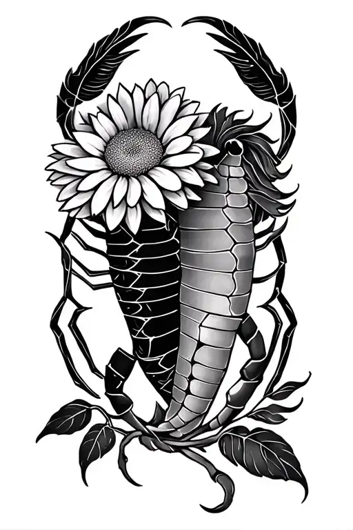 Tattoo Representing 2 Young Brothers Born Under The Astrological Sign Of Scorpion With Chrysanthemum