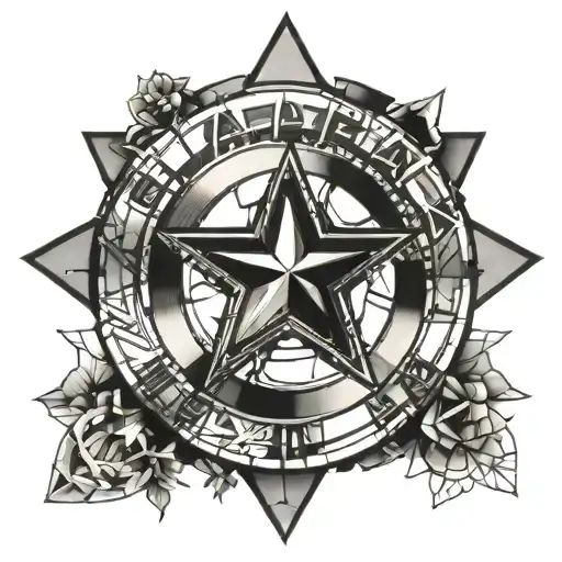 A Tattoo Design Of The Captain America Shield With Intricate Lettering Integrated Into The Design