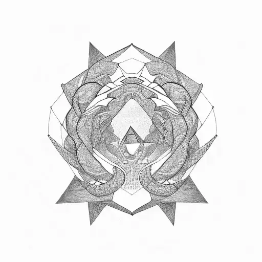 A Majestic Ouroboros Dragon Coiling Around A Penrose's Triangle