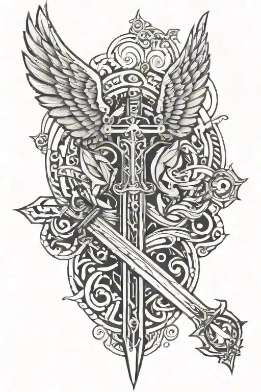 Wings With Sword In The Middle And Faith Written Horizontally Across The Blade
