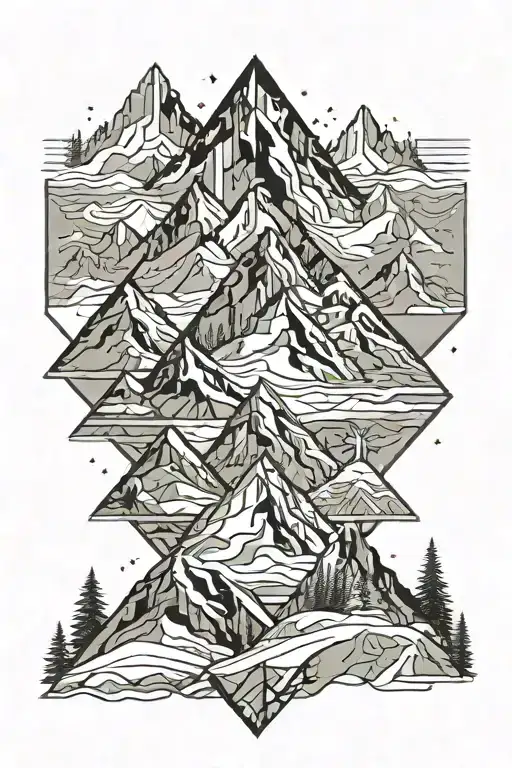 Snow Montain Realistic Black And Grey