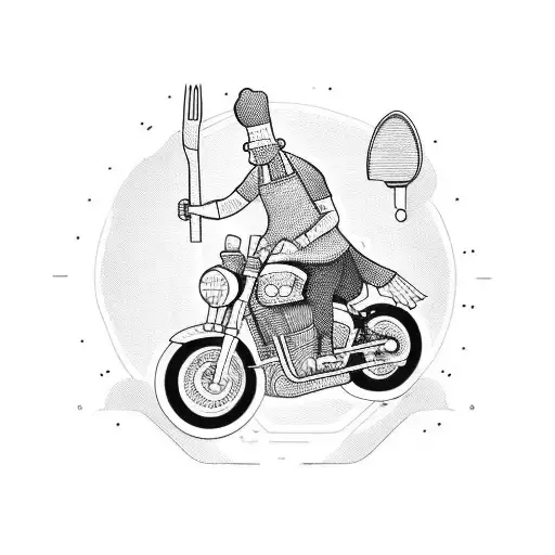 An Adventurous Chef Riding A Motorcycle With Kitchen Utensils As Weapons