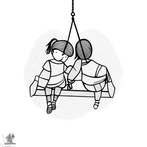 Mother And Daughter Holding Hands On The Swing