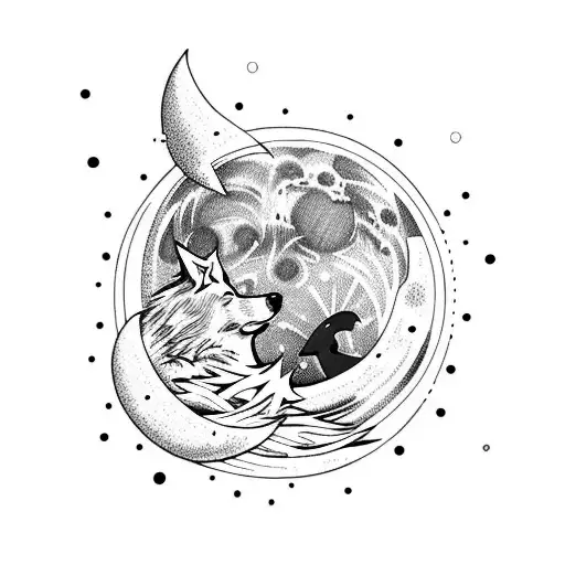 Moon With Ocean And Wolf