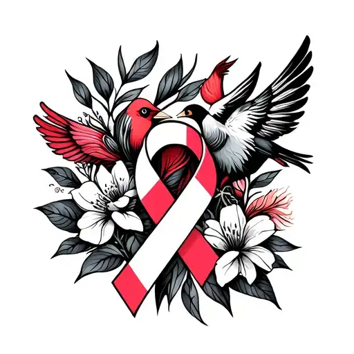 Cancer Ribbon And Cardinal Bird And Flowers
