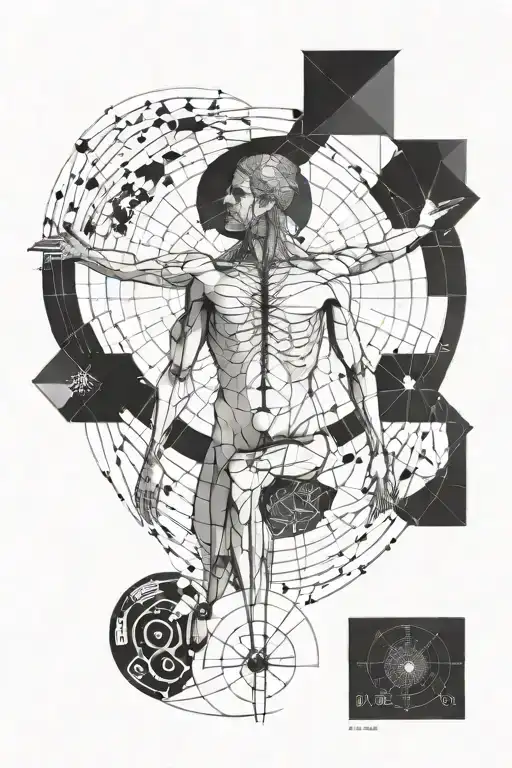 Vitruvian Man And Scale And Dna Symbol