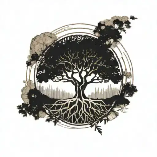 Tree Of Life With Roots Circle Shape