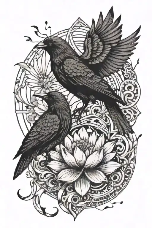Lotus And Crow And Music Notes