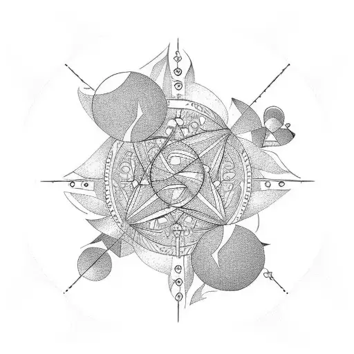 A Circle Surrounding A Winmill With Fine Lines