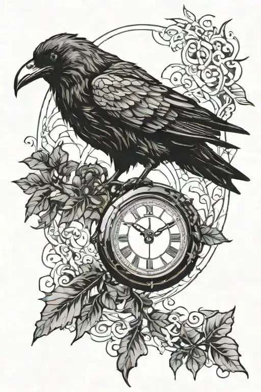 Crow Carrying A Clock Covered With Ivy