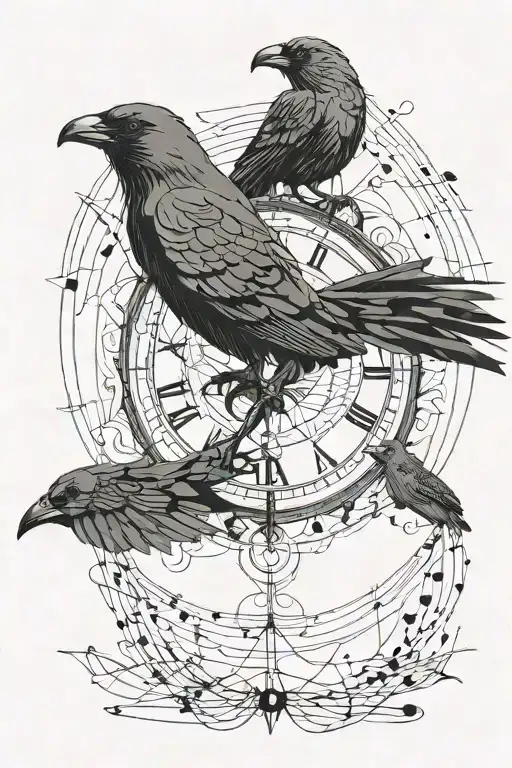 Jackdaws And A Big Clock And Musical Notes