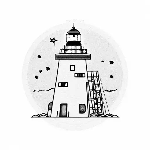 A Round Design With A Lighthouse With Two Cats Sleeping Around It