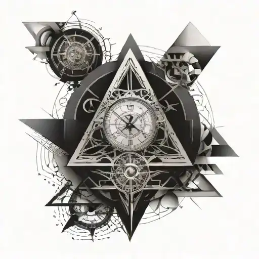 Tatto Which Made In Shape Of Triangle Which Dedicate Clock Face
