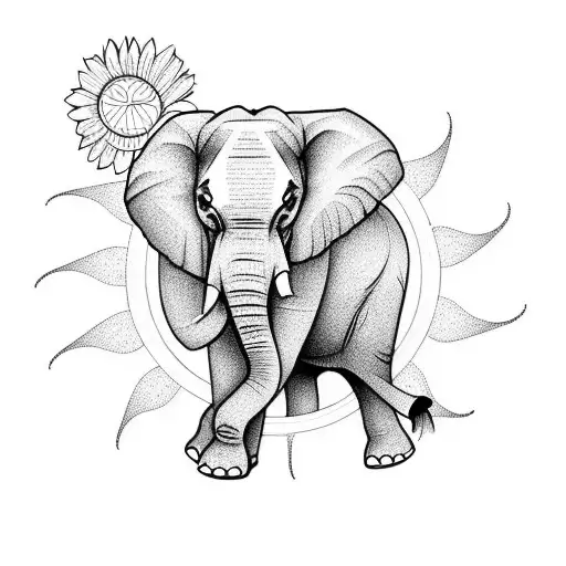 Elephant With Sun And Daisy