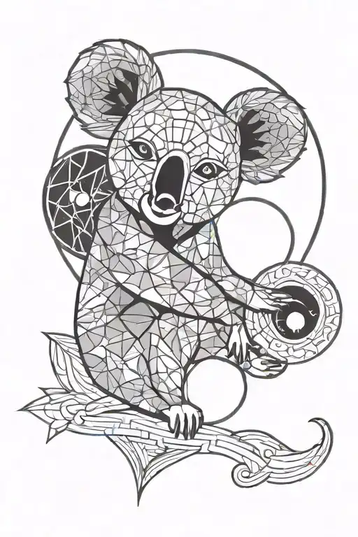 Sunset Tattoo With The Moon And A Stylized Koala Hugging The Moon