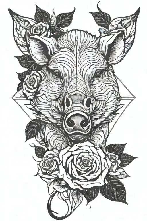 Wild Hog With Roses