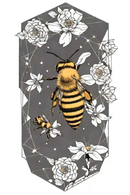 Honey Bee In Outer Space With Flowers