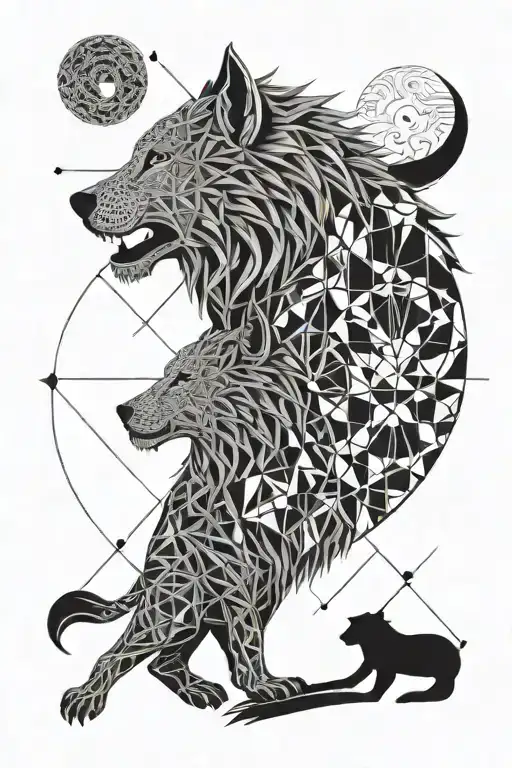Sun Lion And Moon Wolf Head