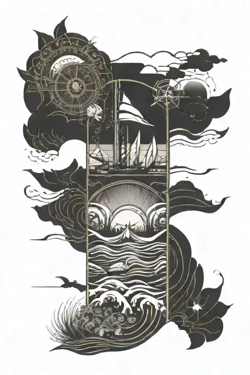 Tattoo Sleeve On The Sea Theme Of Travel And Active