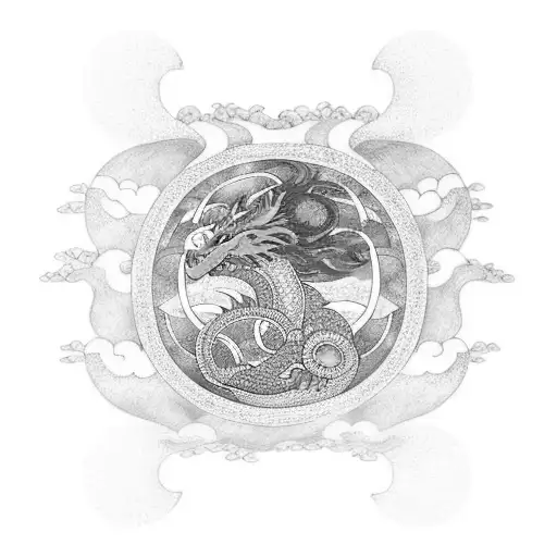 Tree Of Life Surrounded By A Kitsune And A Teal Dragon