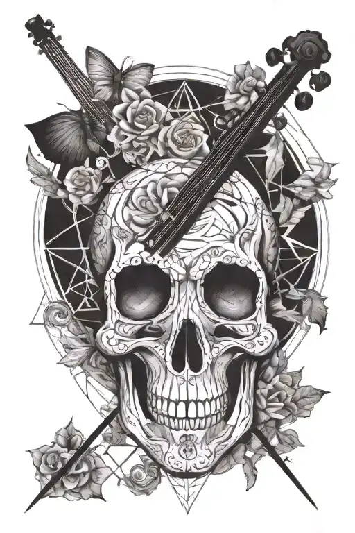 Skull Violin Moth Pentagram
