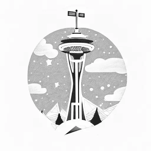 Space Needle With An Airplane