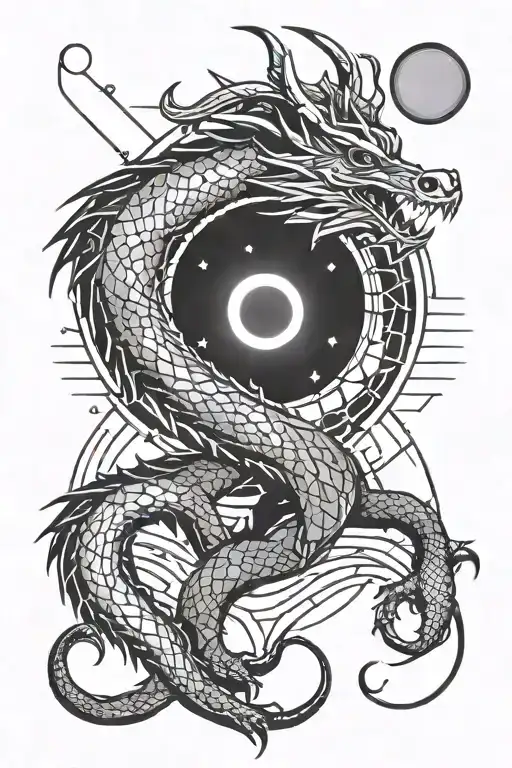 Dragon With Moon Surrounded