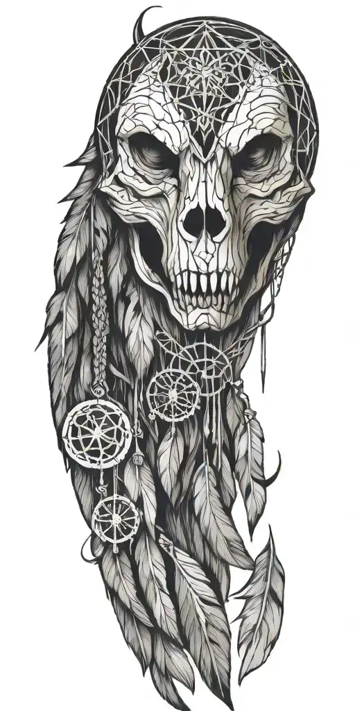 Wolf Skull In Dream Catcher Entangled