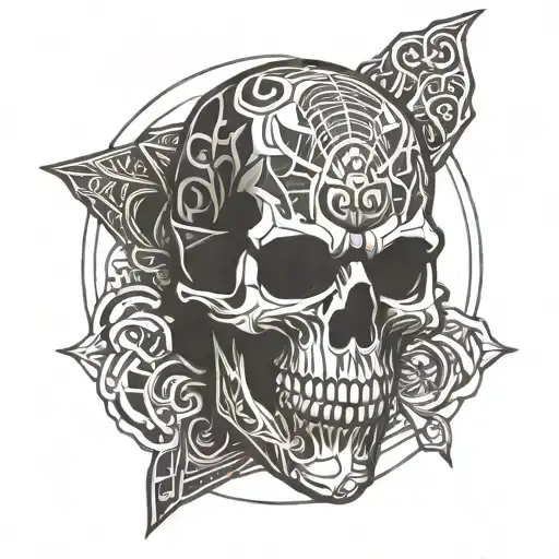 Samurai Skull Waves Crashing In The Background