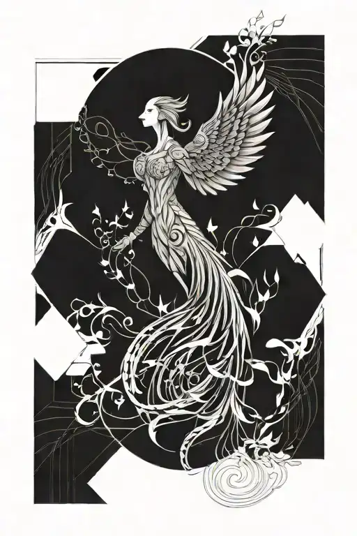 Woman Body Phoenix Rising From The Ashes