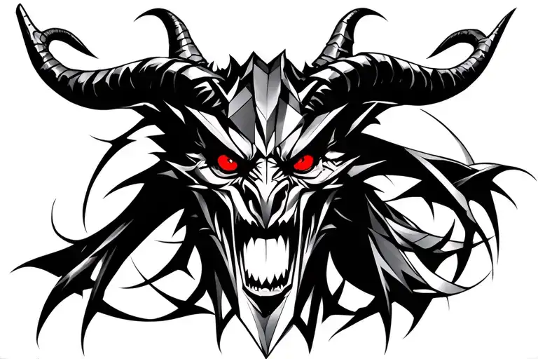 Black Gargoyle Head With Red Eyes And Big Horns