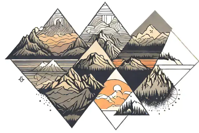 5 Mountains With A Sunset Behind Them