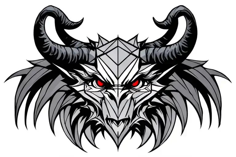 Black Gargoyle Head With Red Eyes And Big Horns