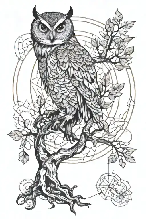 Owl And Yggdrasil Tree Of Life And Time