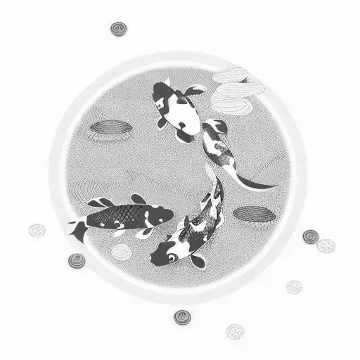 Koi Fish Swimming Around A Tree Inside A Contelation Concept